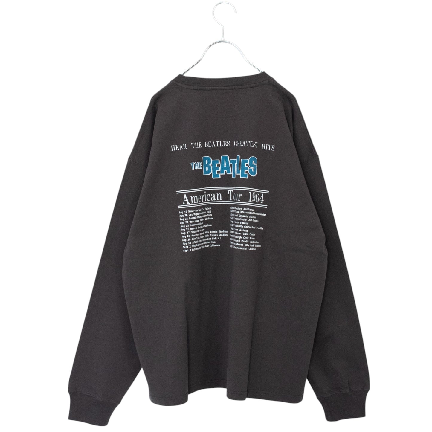 THE BEATLES Circle Photo Long T-Shirt, CHARCOAL