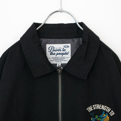 DRAGON 龍 刺繍 ジップアップ ブルゾン ジャケット BLACK