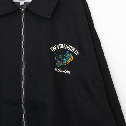 DRAGON 龍 刺繍 ジップアップ ブルゾン ジャケット BLACK