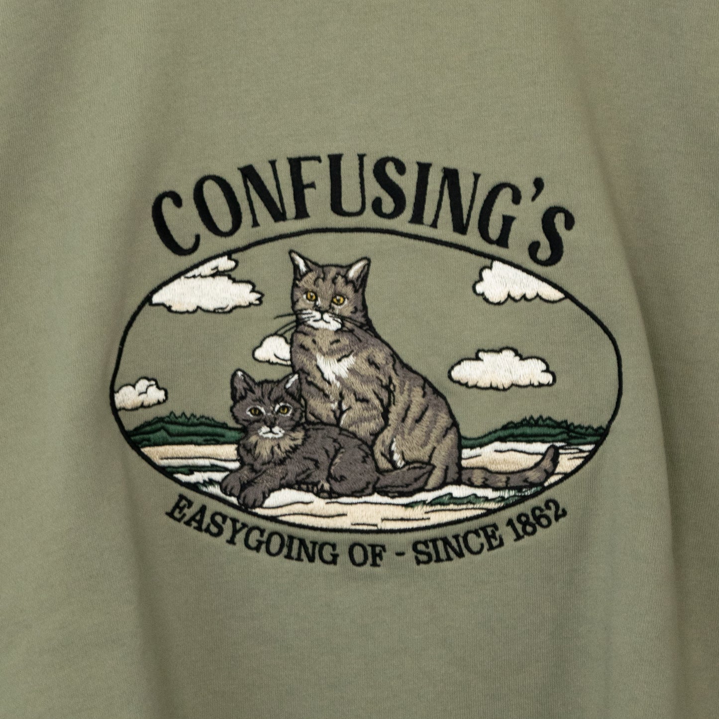 CAT ネコ 刺繍 スウェットトップ GREEN