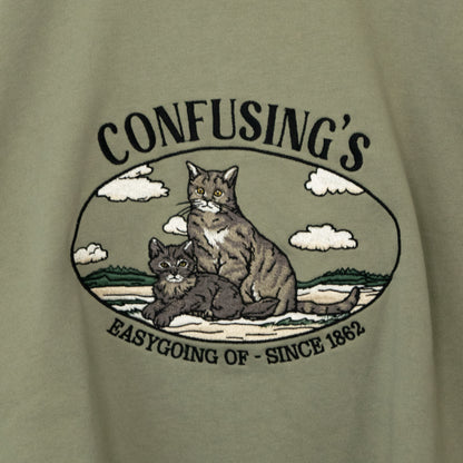 CAT ネコ 刺繍 スウェットトップ GREEN