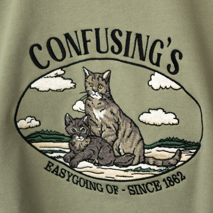 CAT ネコ 刺繍 スウェットトップ GREEN