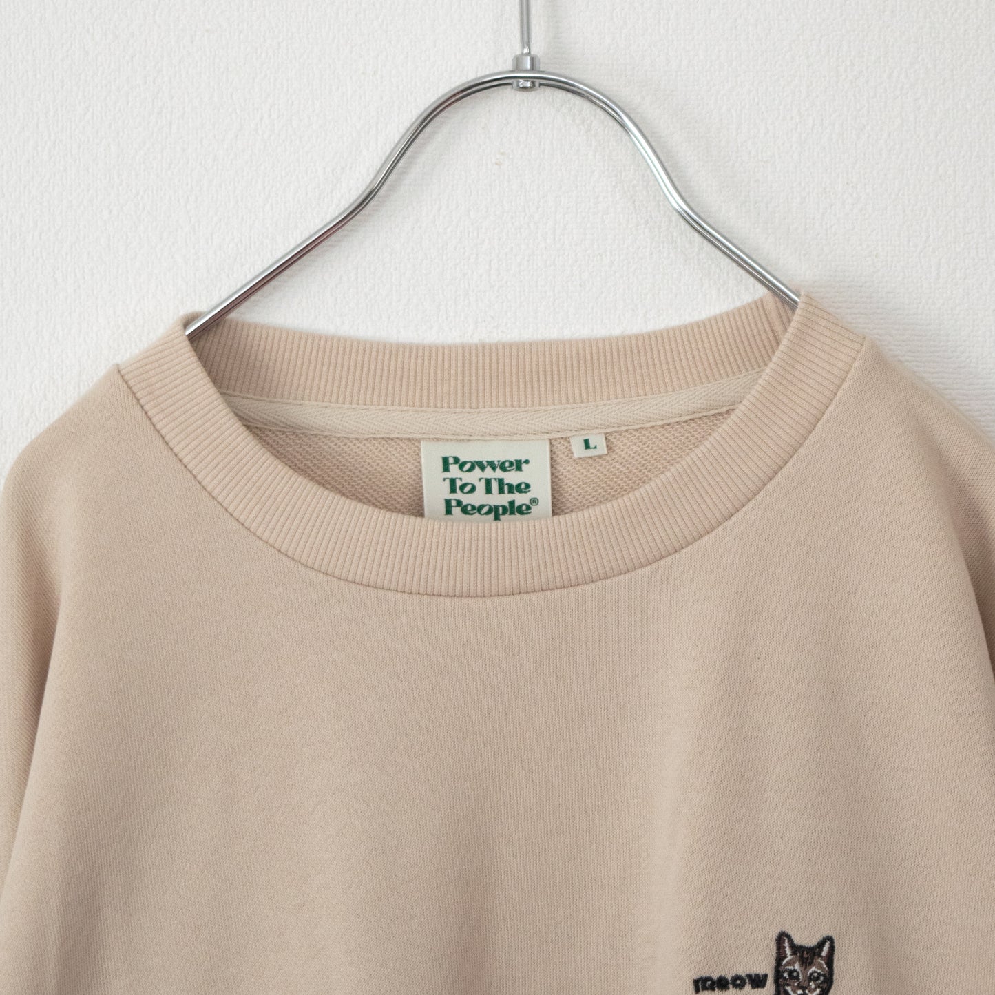 CAT 猫 ワンポイント刺繍 スウェットトップ IVORY