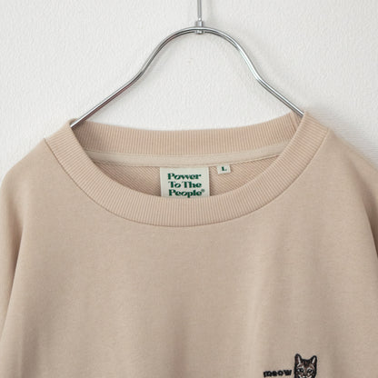 CAT 猫 ワンポイント刺繍 スウェットトップ IVORY