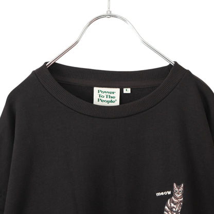 CAT 猫 ワンポイント刺繍 スウェットトップ CHARCOAL