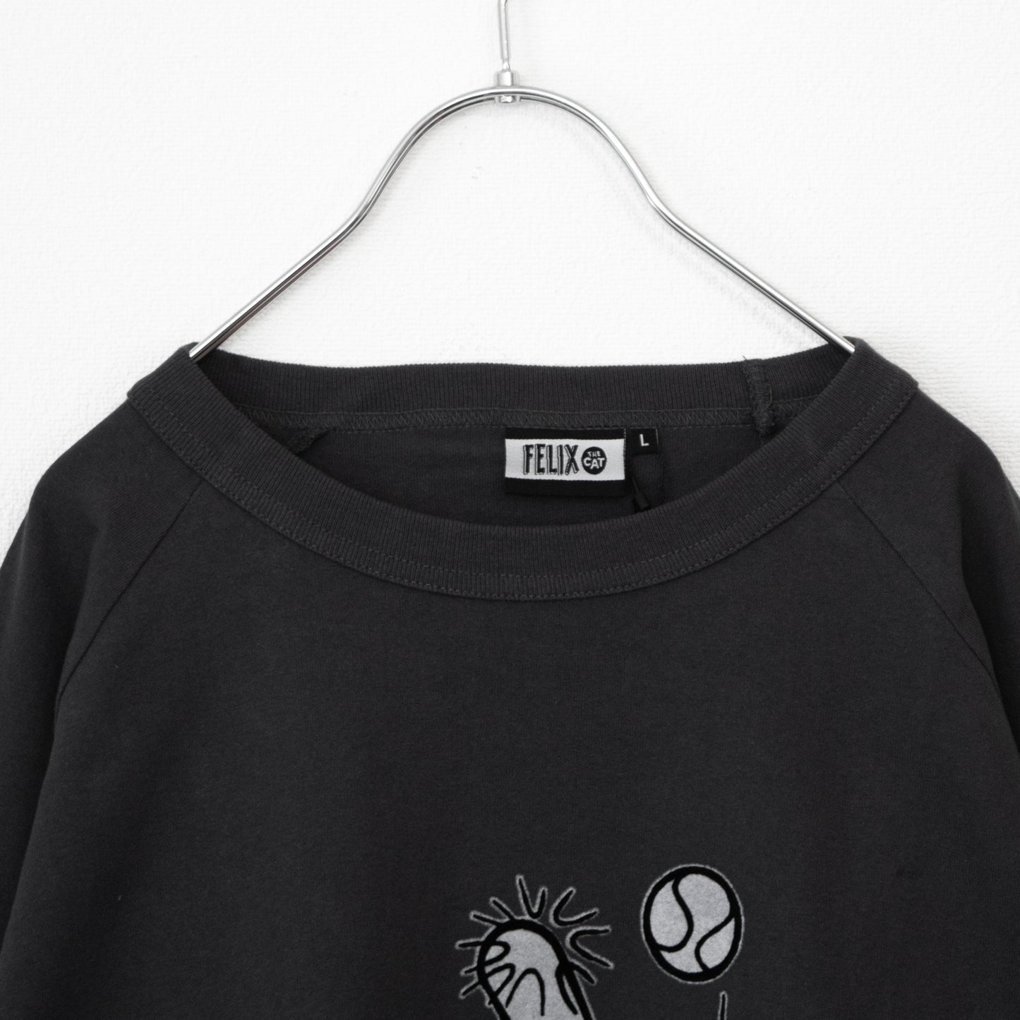 FELIX THE CAT Raglan Flocked Long T-Shirt in Charcoal