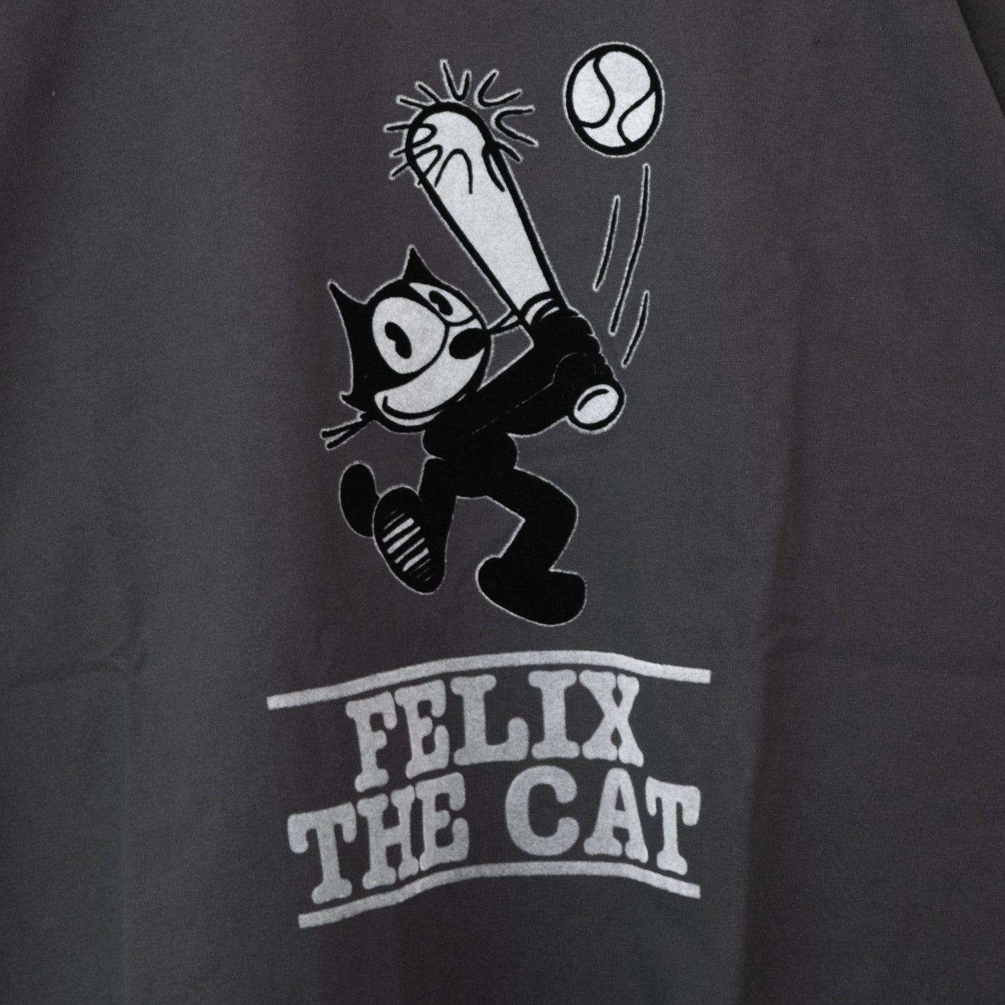 FELIX THE CAT Raglan Flocked Long T-Shirt in Charcoal