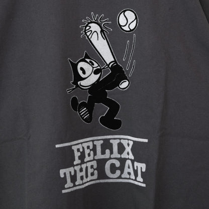 FELIX THE CAT Raglan Flocked Long T-Shirt in Charcoal