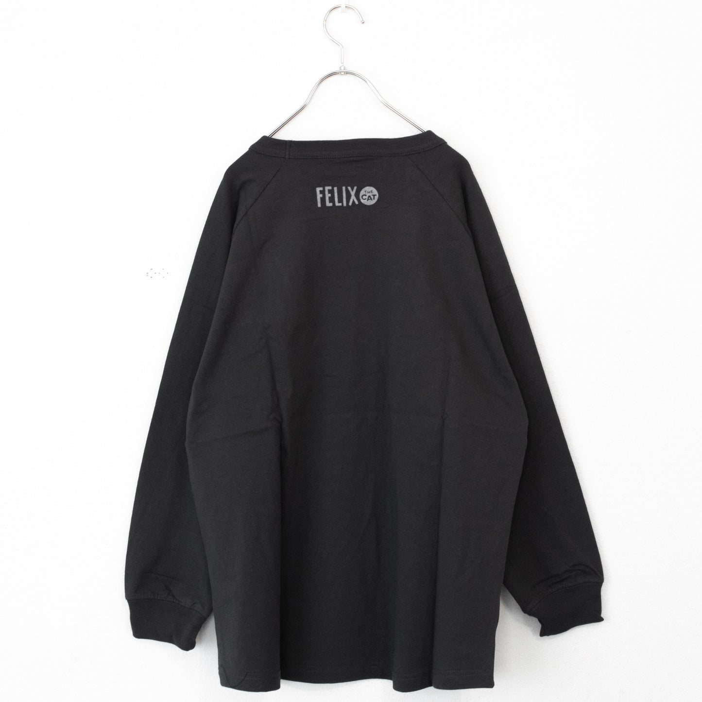 FELIX THE CAT Raglan Flocked Long T-Shirt in Charcoal