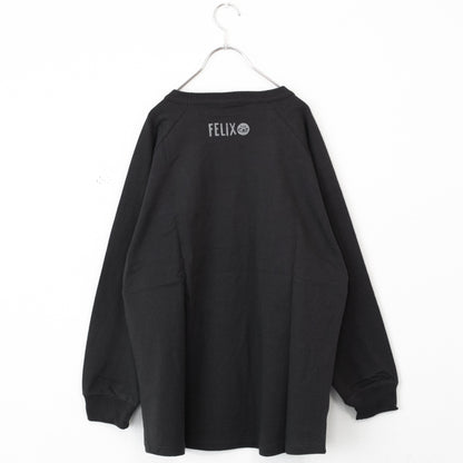 FELIX THE CAT Raglan Flocked Long T-Shirt in Charcoal
