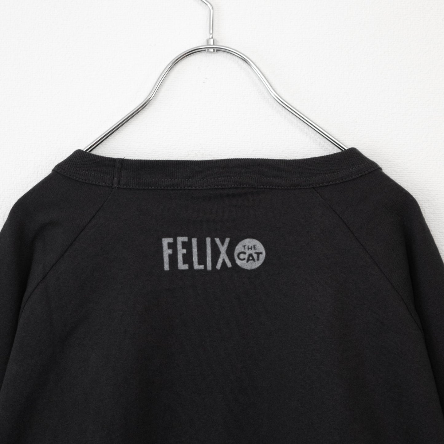 FELIX THE CAT Raglan Flocked Long T-Shirt in Charcoal