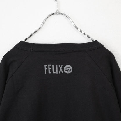 FELIX THE CAT Raglan Flocked Long T-Shirt in Charcoal