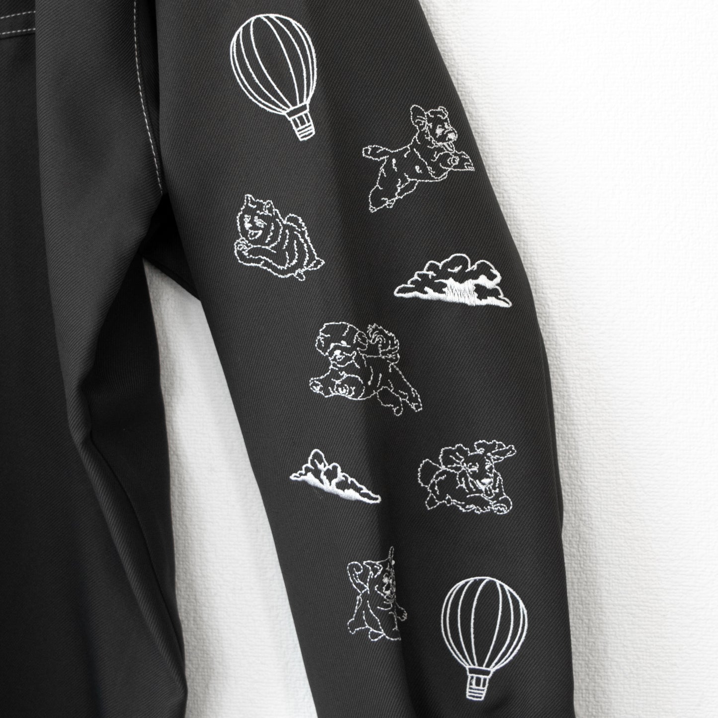 Flying Dog Embroidered Long Sleeve Shirt in CHARCOAL