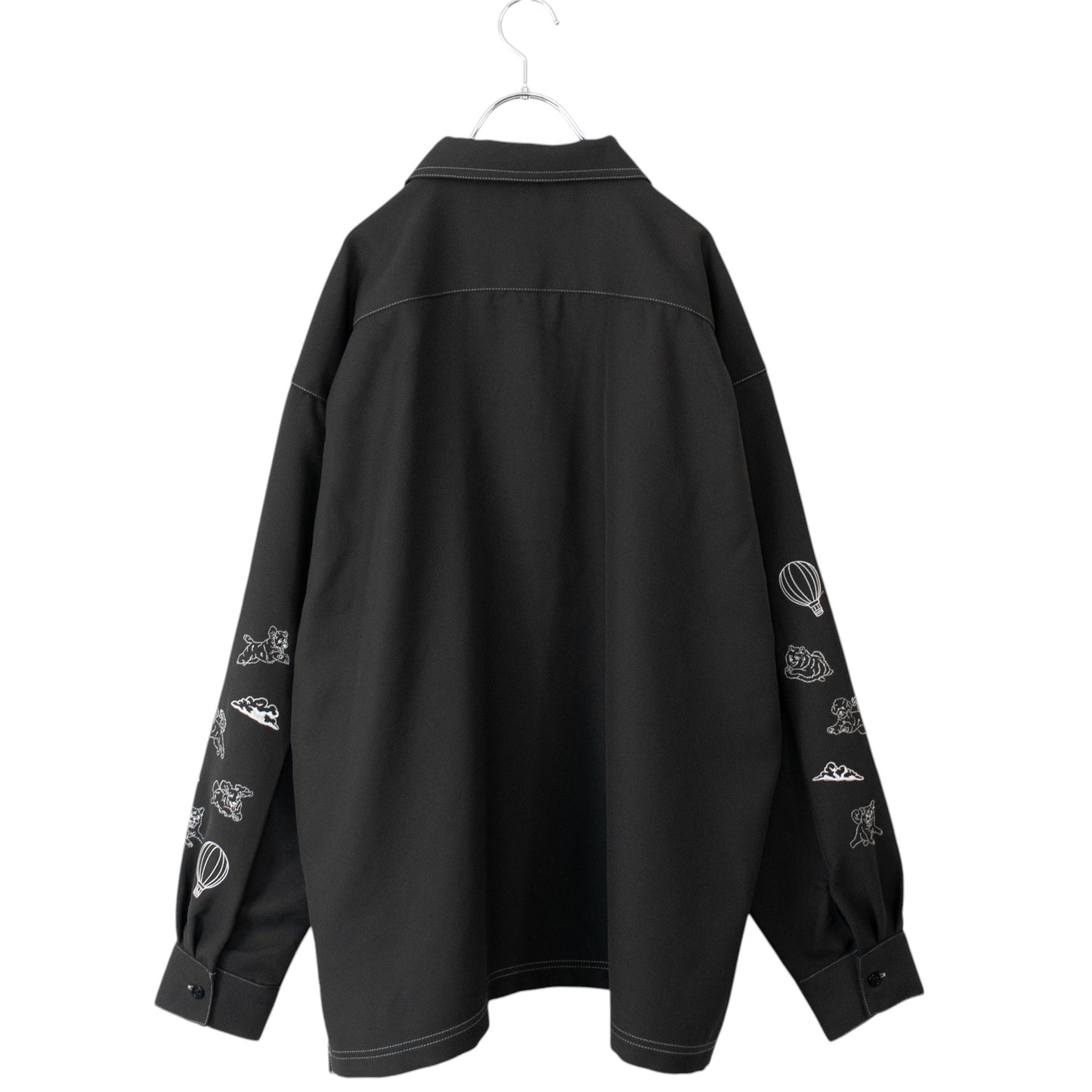 Flying Dog Embroidered Long Sleeve Shirt in CHARCOAL