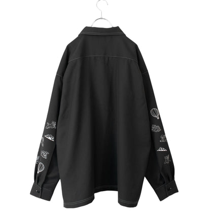 Flying Dog Embroidered Long Sleeve Shirt in CHARCOAL