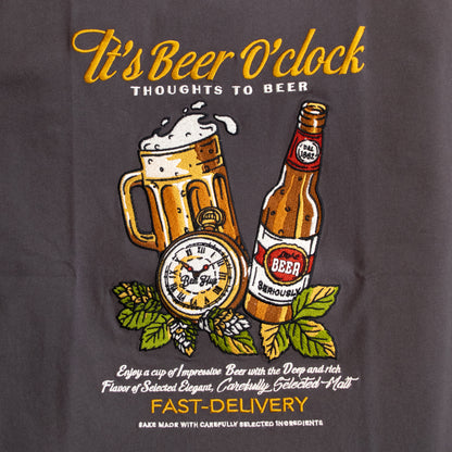 POWER TO THE PEOPLE BEER Embroidered T-Shirt CHARCOAL