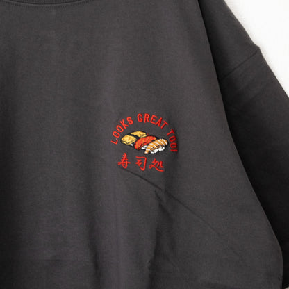 POWER TO THE PEOPLE JAPAN Series Sushi Back Embroidered Short Sleeve T-Shirt CHARCOAL