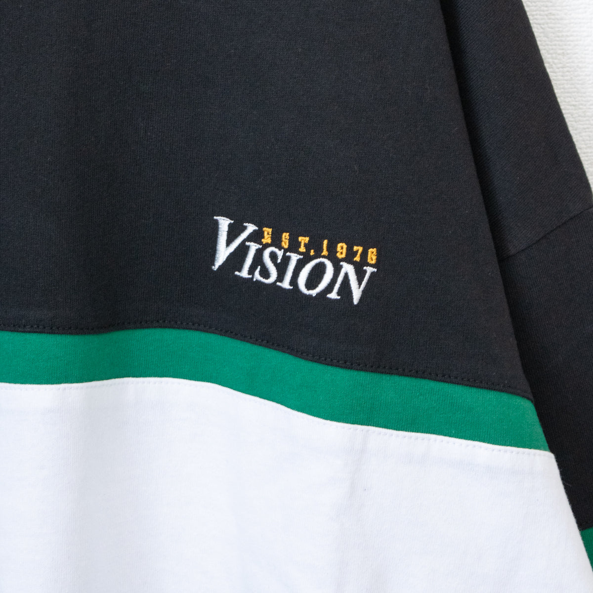 VISION STREET WEAR Rib Line Switching Long T-Shirt BLACK