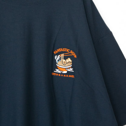 POWER TO THE PEOPLE JAPAN Series Nashi-textured RAMEN Embroidered T-shirt in Navy