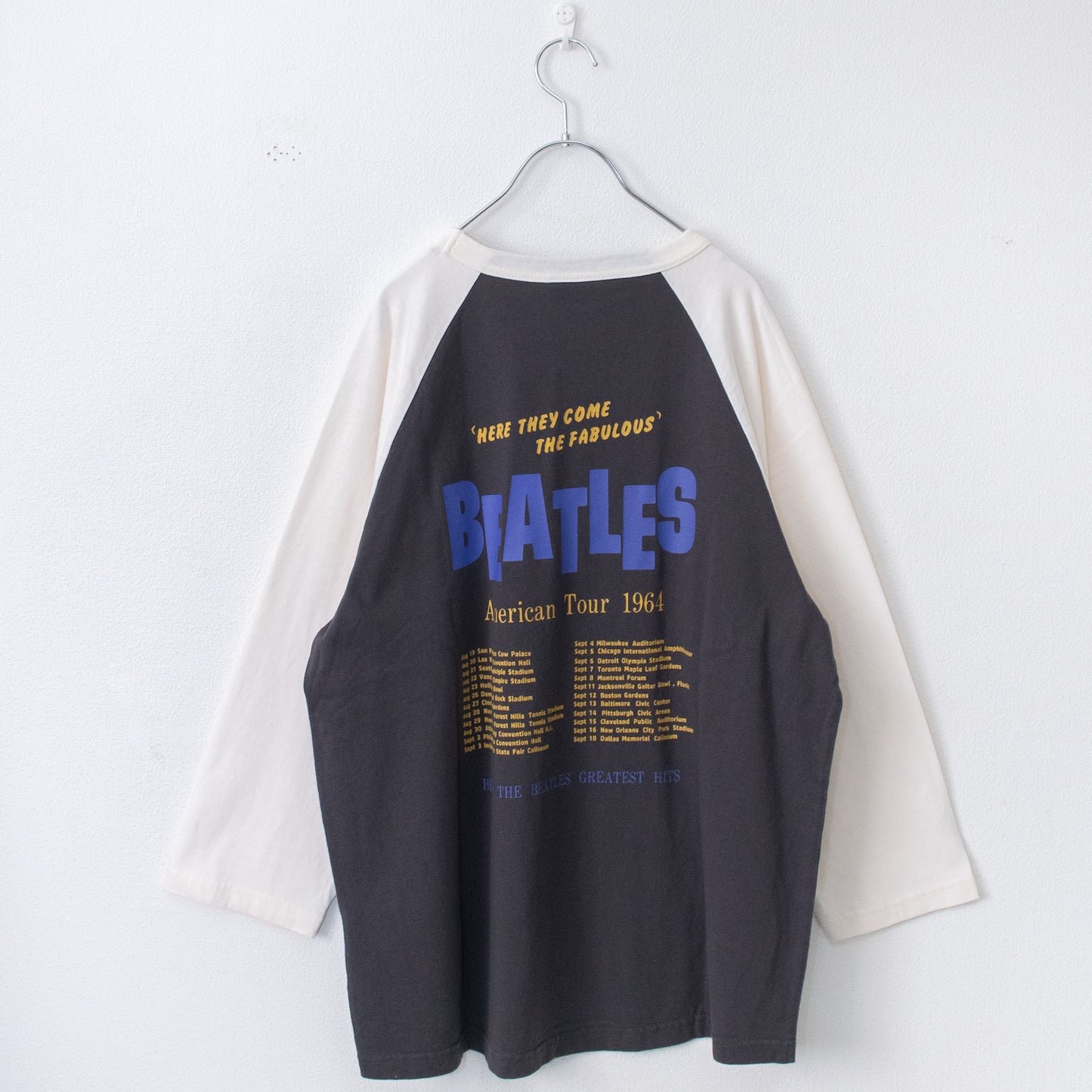 THE BEATLES Raglan Long T-Shirt, Charcoal