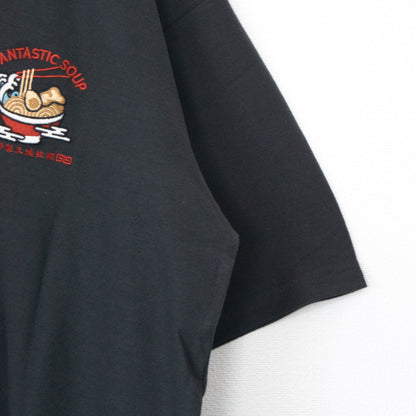 POWER TO THE PEOPLE JAPAN Series Pear-textured RAMEN Embroidered T-shirt BLACK