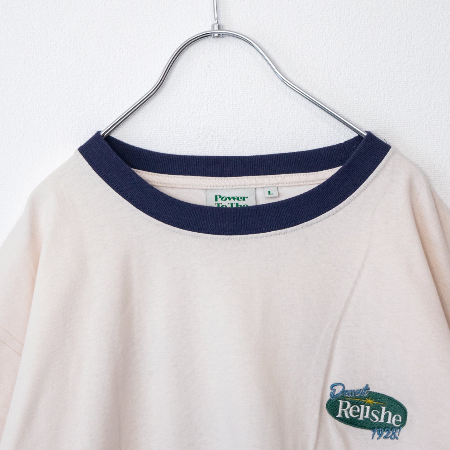 POWER TO THE PEOPLE Cream Soda Embroidered T-Shirt in White/Blue