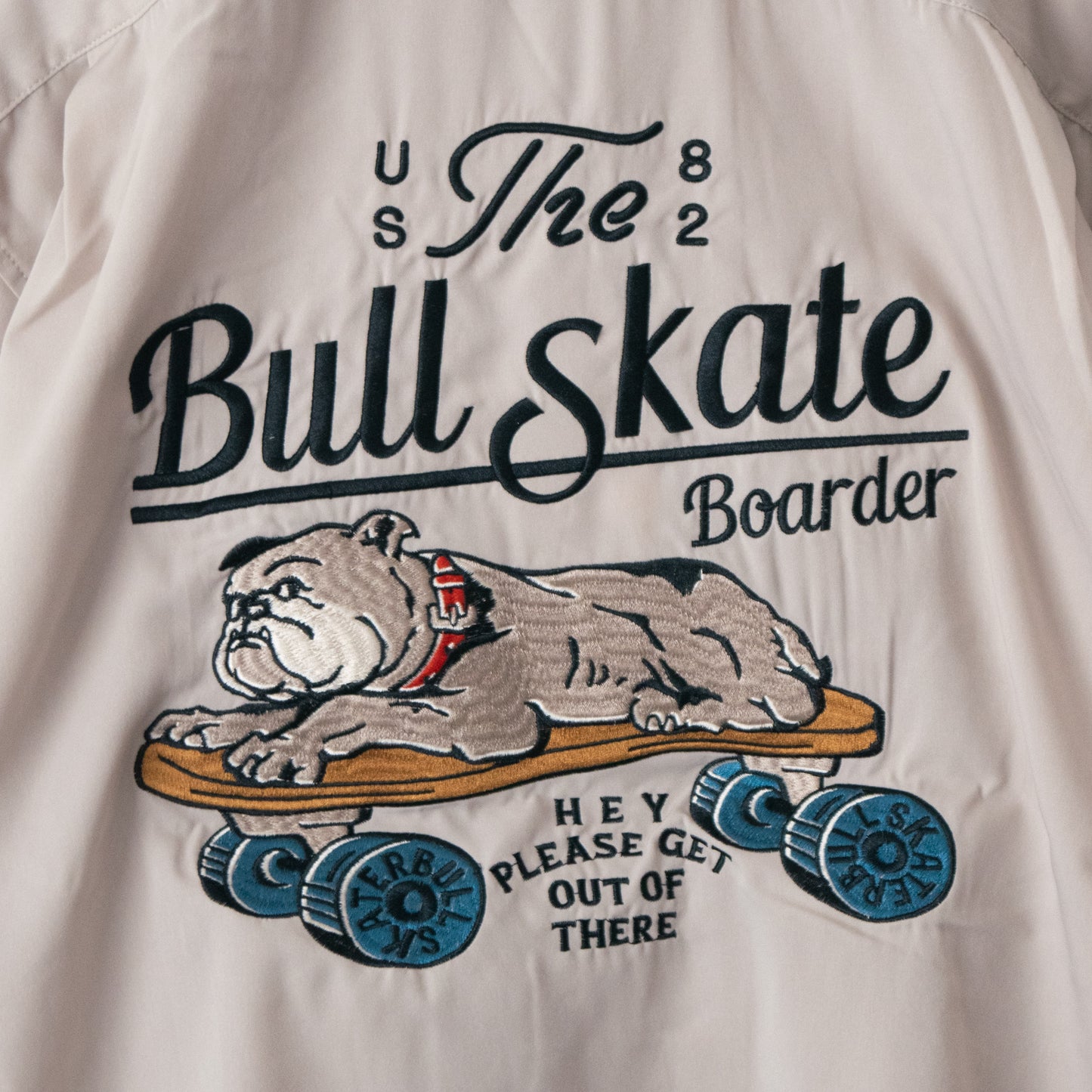 POWER TO THE PEOPLE スケートブルドッグ開襟 半袖シャツ IVORY
