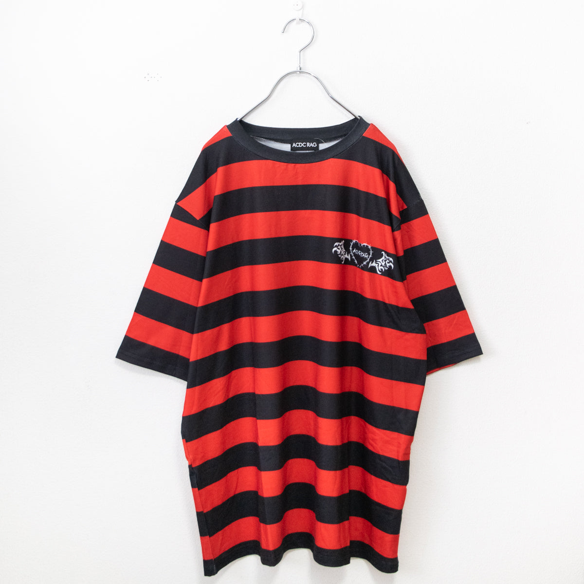 ACDC RAG WING HEART BIG Tシャツ BLACK/RED ボーダー RED レッド 赤