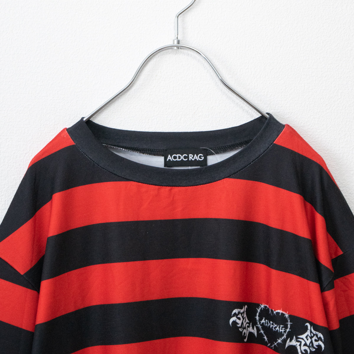 ACDC RAG WING HEART BIG Tシャツ BLACK/RED ボーダー RED レッド 赤
