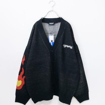 SEQUENZ 1pt刺繍 ヒッピー 花柄 ジャガードニット カーディガン BLACK