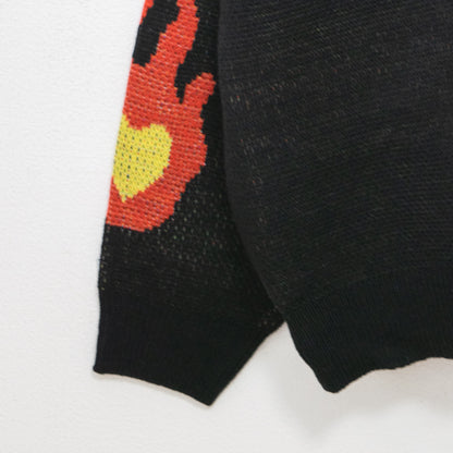 SEQUENZ 1pt刺繍 ヒッピー 花柄 ジャガードニット カーディガン BLACK