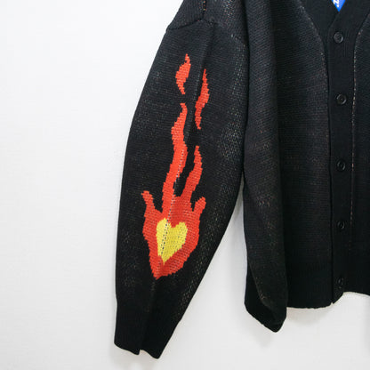 SEQUENZ 1pt刺繍 ヒッピー 花柄 ジャガードニット カーディガン BLACK