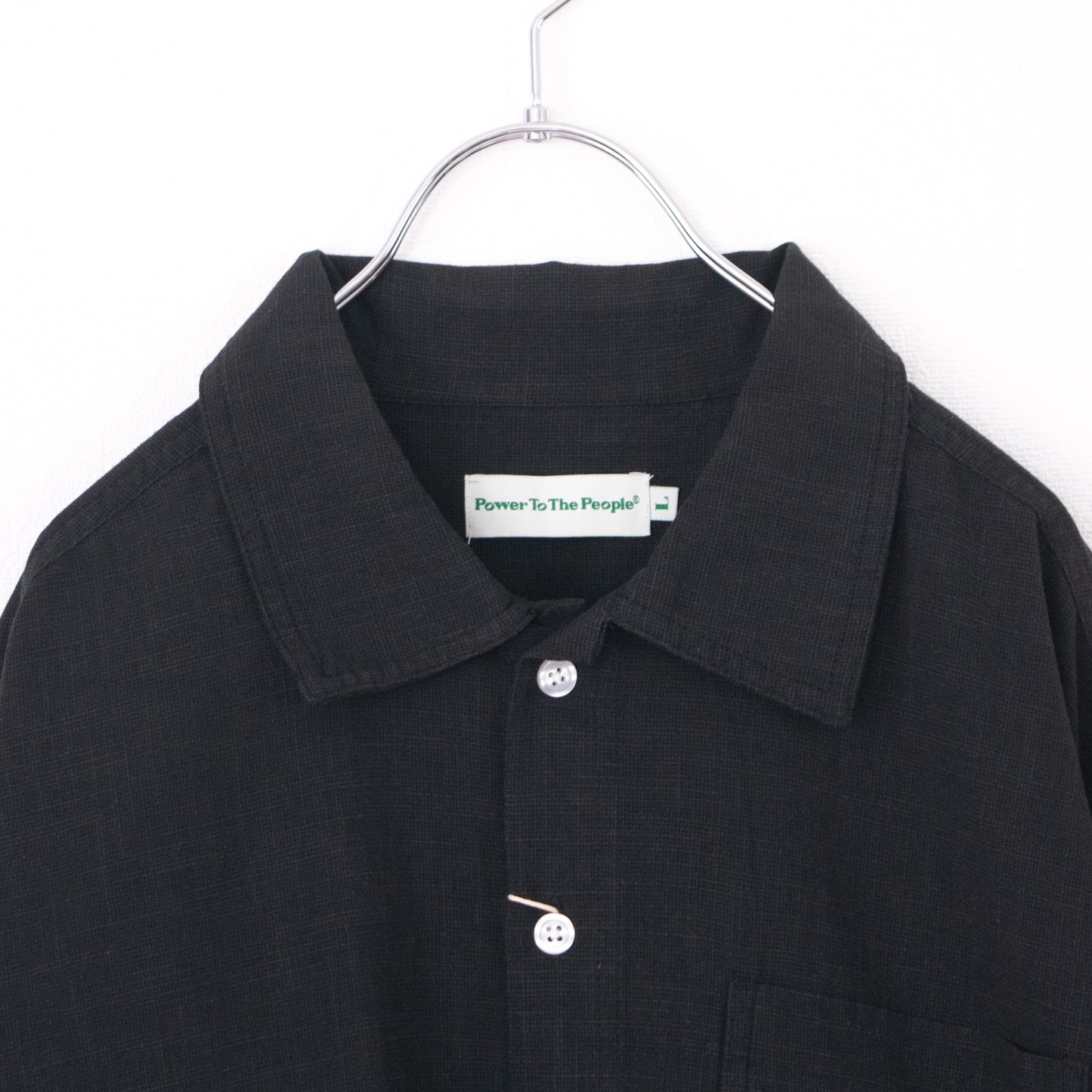 POWER TO THE PEOPLE CAT 麻ライク 刺繍 シャツ BLACK