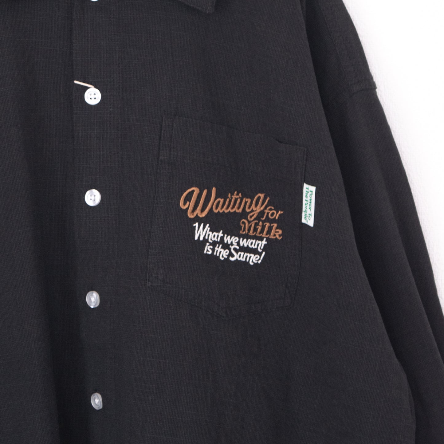 POWER TO THE PEOPLE CAT 麻ライク 刺繍 シャツ BLACK