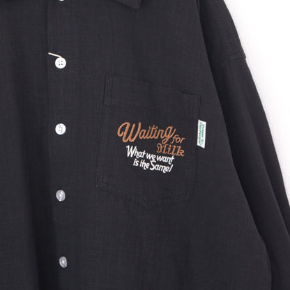 POWER TO THE PEOPLE CAT 麻ライク 刺繍 シャツ BLACK