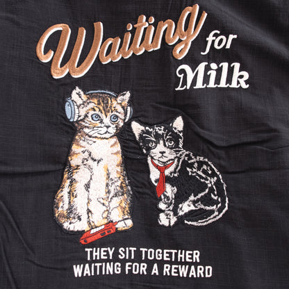 POWER TO THE PEOPLE CAT 麻ライク 刺繍 シャツ BLACK