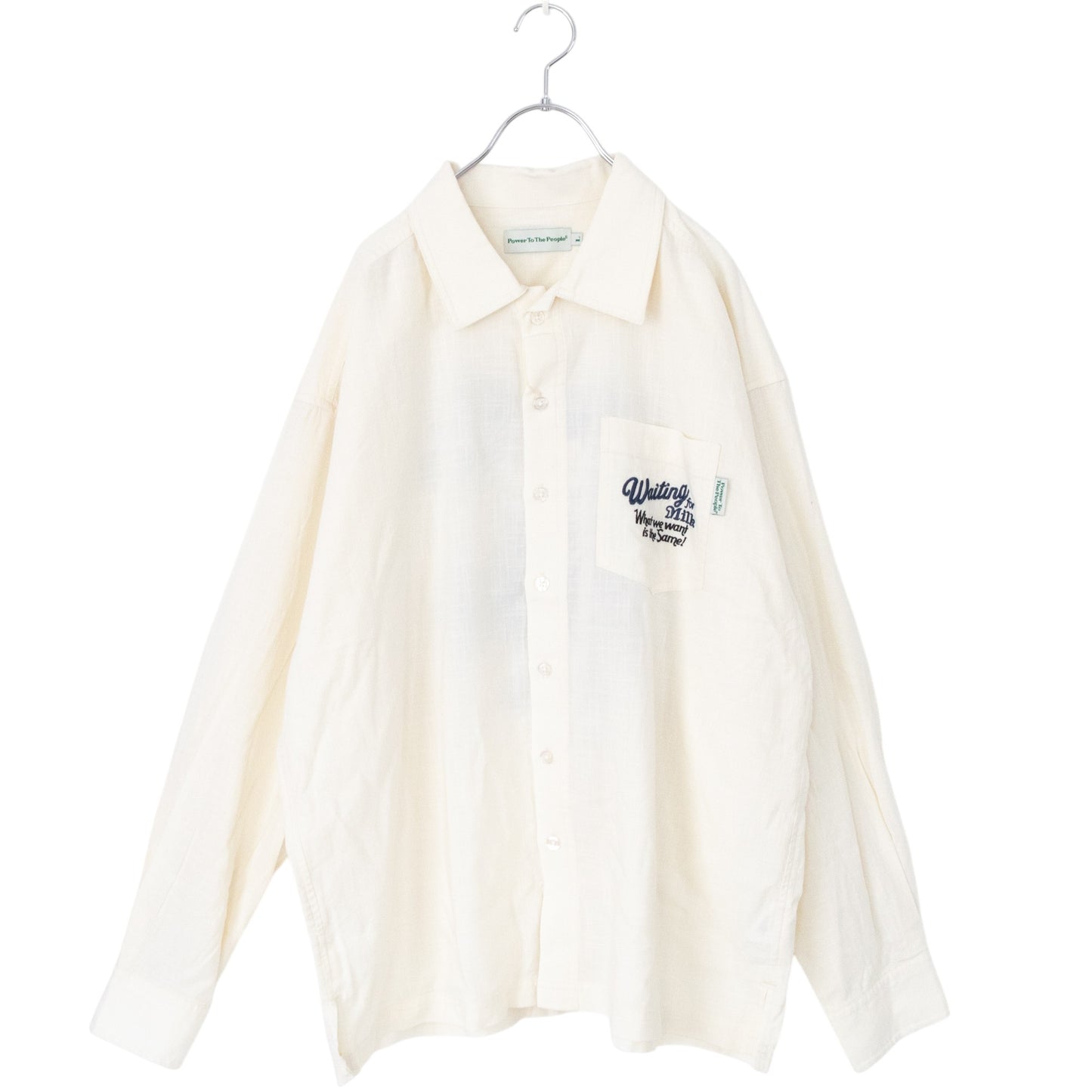 POWER TO THE PEOPLE CAT 麻ライク 刺繍 シャツ WHITE