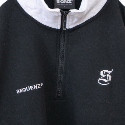 SEQUENZ 裏起毛 ジャージ風 ハーフジップ スウェット BLACK