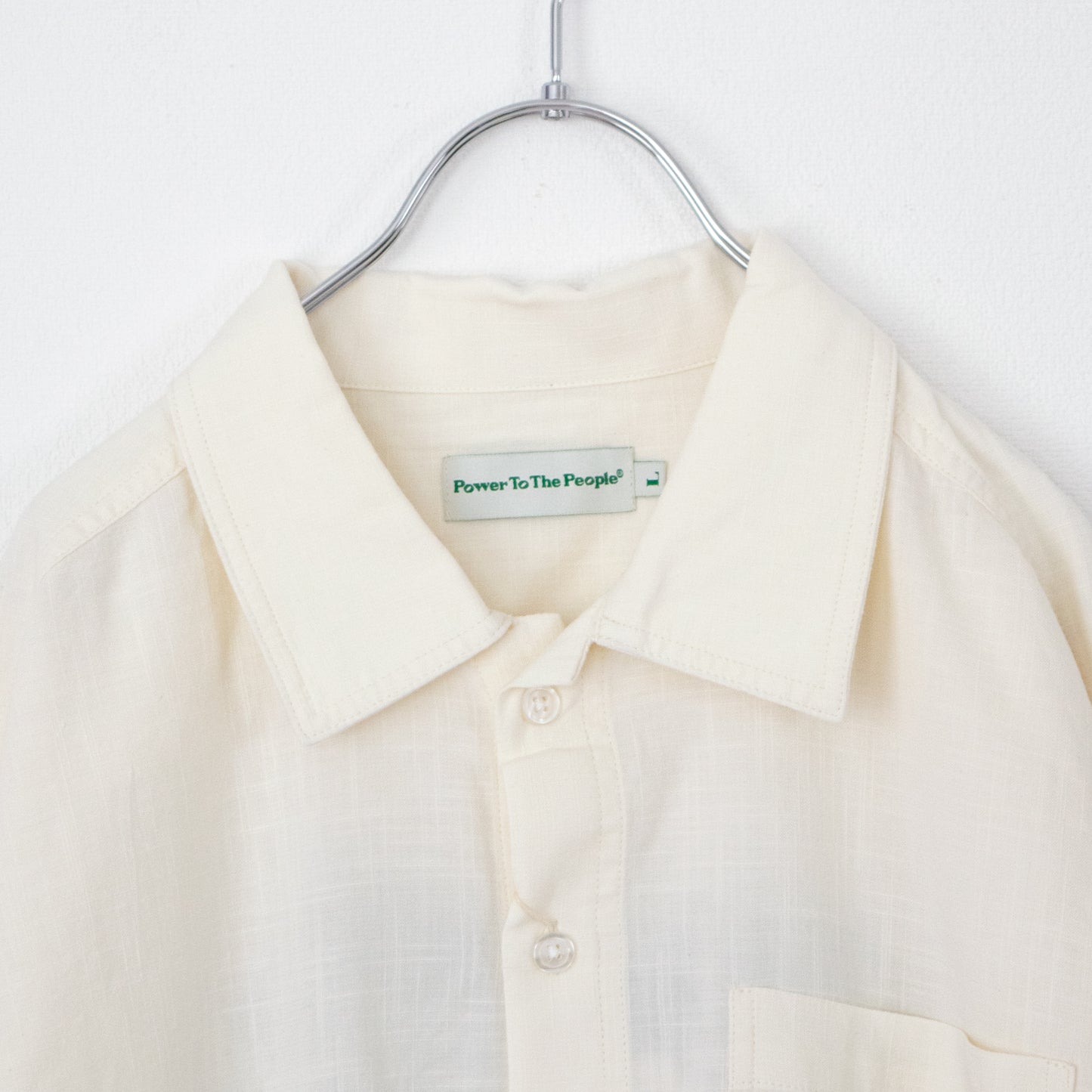 POWER TO THE PEOPLE CAT 麻ライク 刺繍 シャツ WHITE