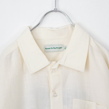 POWER TO THE PEOPLE CAT 麻ライク 刺繍 シャツ WHITE