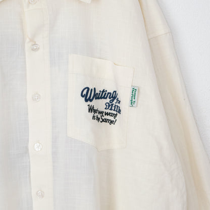 POWER TO THE PEOPLE CAT 麻ライク 刺繍 シャツ WHITE