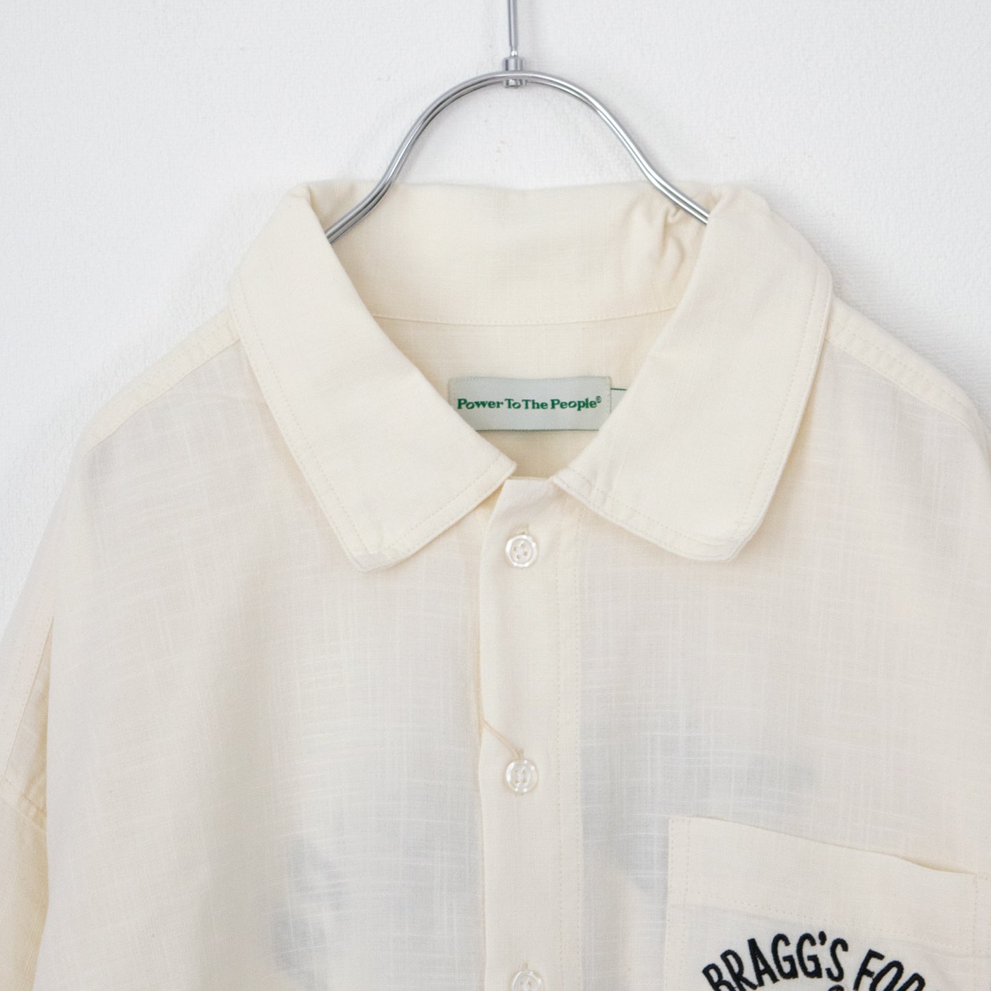 POWER TO THE PEOPLE TIGER 麻ライク 刺繍 シャツ WHITE
