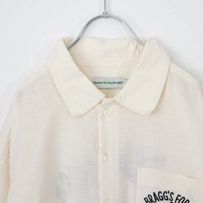 POWER TO THE PEOPLE TIGER 麻ライク 刺繍 シャツ WHITE