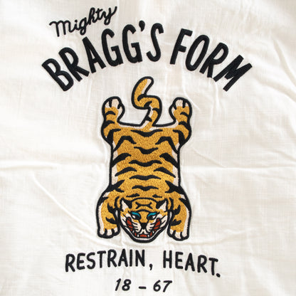 POWER TO THE PEOPLE TIGER 麻ライク 刺繍 シャツ WHITE