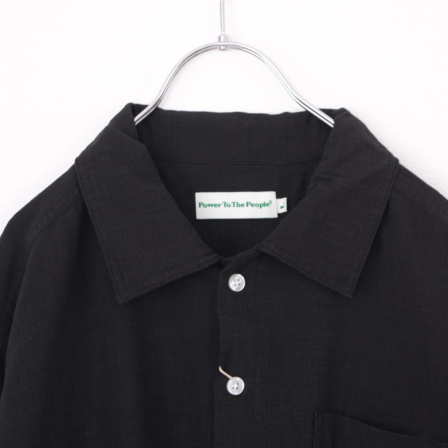 POWER TO THE PEOPLE TIGER 麻ライク 刺繍 シャツ BLACK