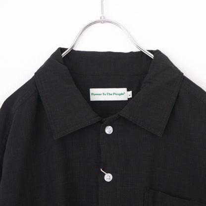 POWER TO THE PEOPLE TIGER 麻ライク 刺繍 シャツ BLACK