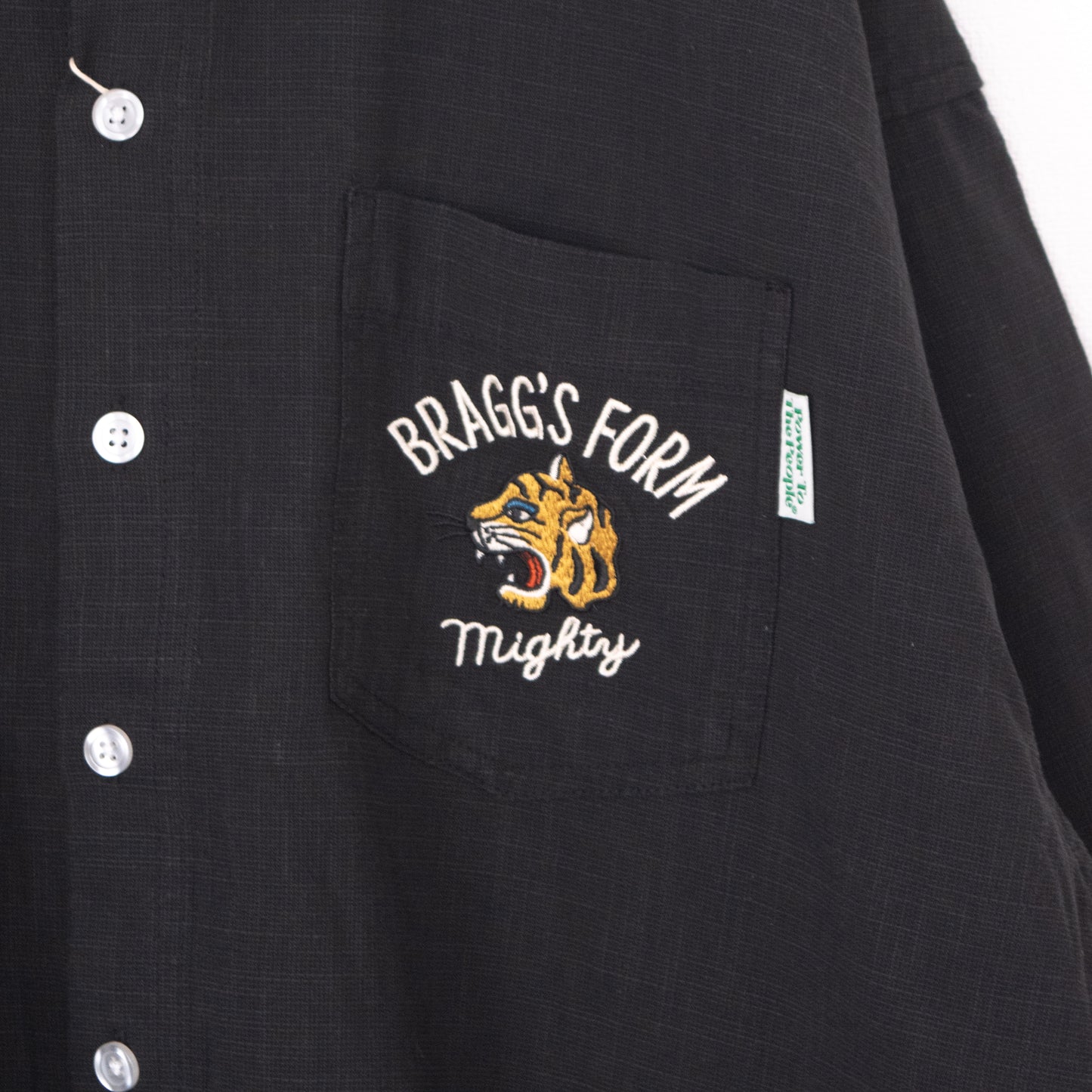 POWER TO THE PEOPLE TIGER 麻ライク 刺繍 シャツ BLACK