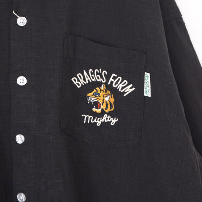 POWER TO THE PEOPLE TIGER 麻ライク 刺繍 シャツ BLACK