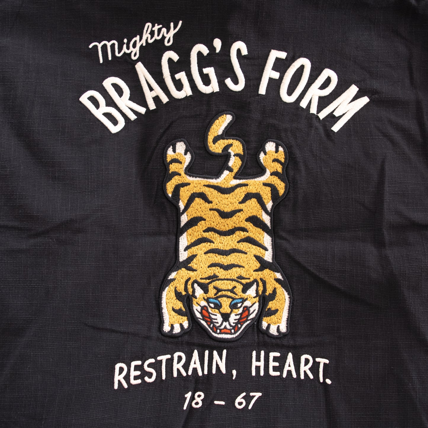 POWER TO THE PEOPLE TIGER 麻ライク 刺繍 シャツ BLACK