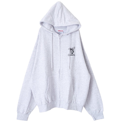 GREMLINS Gizmo Doodle Embroidered Zip Hoodie, Light Gray
